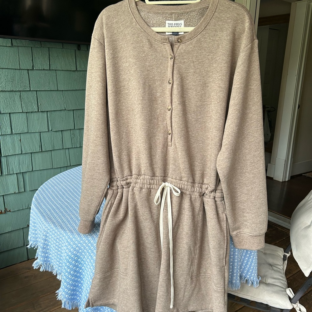 American Eagle Outfitters Heather Brown Romper with Henley neckline